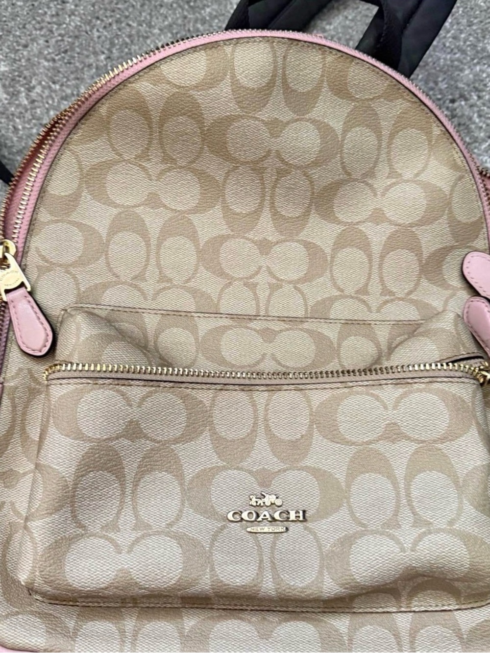 Coach Beige Signature Canvas Backpack with Pink Trim